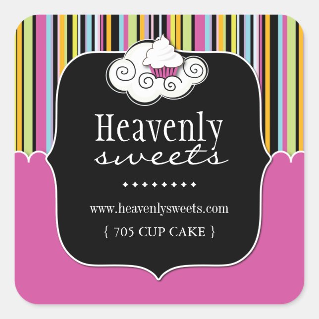 Adesivo Quadrado Vinhetas de empacotamento do Cupcake divertido (Frente)