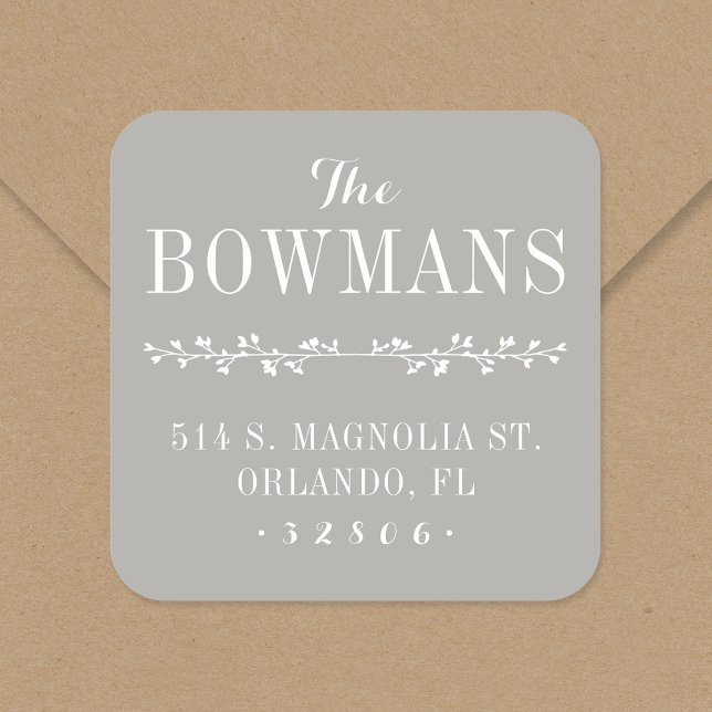 Adesivo Quadrado Vinhetas de endereço de retorno do monograma famil (Criador carregado)