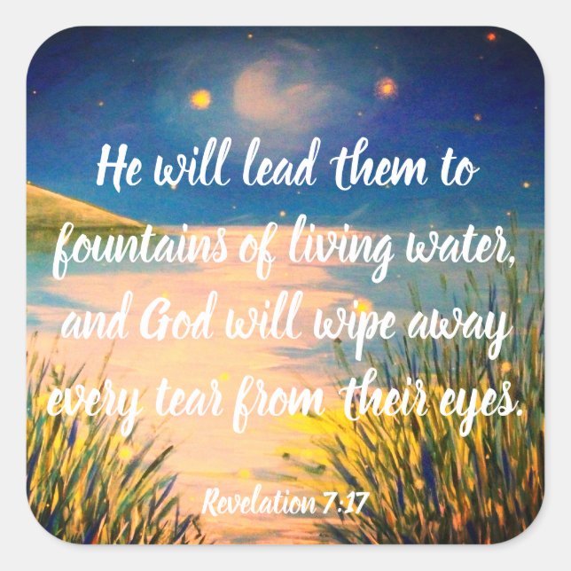 Adesivo Quadrado Vinhetas de Escritura de Bíblia Cristã Revelação 7 (Frente)