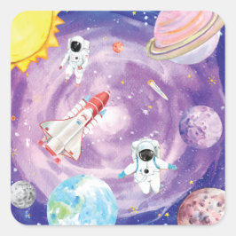 Adesivo Quadrado Vinhetas de Espaço Exterior com Aquarela