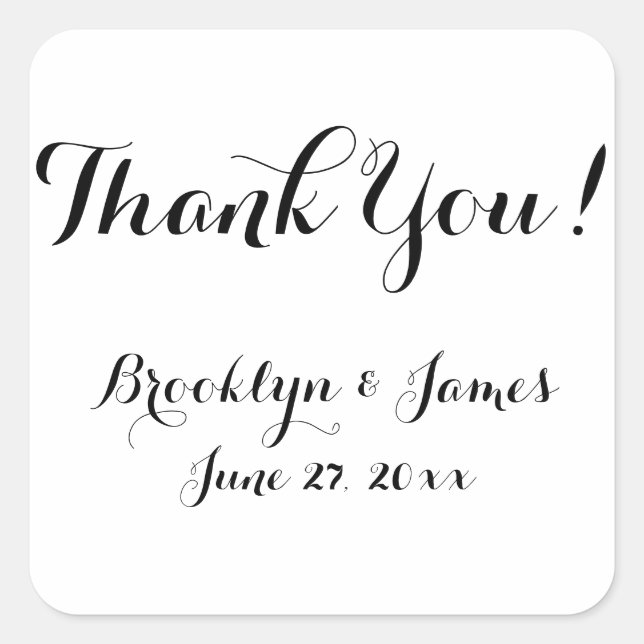 Adesivo Quadrado Vinhetas De Favor De Casamento Branco Simples (Frente)