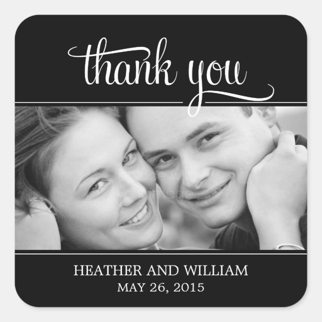 Adesivo Quadrado Vinhetas de Favor de Casamento Fotográfico (Frente)