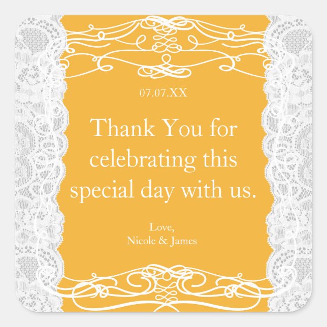 Adesivo Quadrado Vinhetas de Favoritos de Casamento Elegante de Lac (Frente)