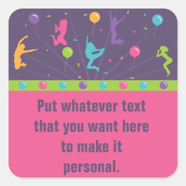 Adesivo Quadrado Vinhetas de Festa de aniversário para raparigas 2 (Frente)