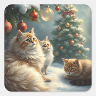 Adesivo Quadrado Vinhetas de Gato Festivo