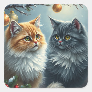 Adesivo Quadrado Vinhetas de Gato Festivo
