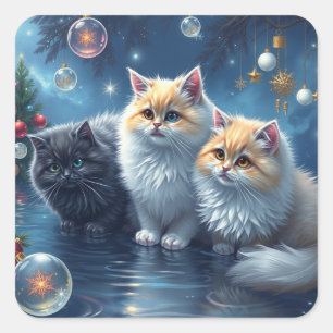 Adesivo Quadrado Vinhetas de Gato Festivo