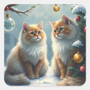 Adesivo Quadrado Vinhetas de Gato Festivo