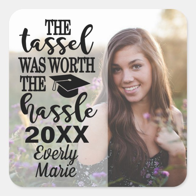 Adesivo Quadrado Vinhetas de graduação com fotografia (Frente)