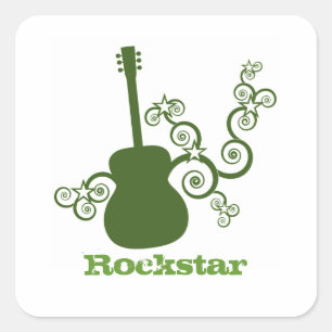 Adesivo Quadrado Vinhetas de guitarra de Rockstar, Verde-oliva