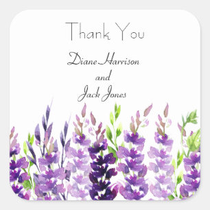 Adesivo Quadrado Vinhetas de Lavanda de Casquilho Roxo