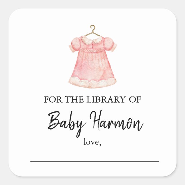 Adesivo Quadrado Vinhetas de Livro de Vestidos de Garota Rosa-Vidro (Frente)