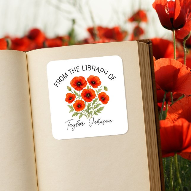 Adesivo Quadrado Vinhetas de livros | Livro Floral Personalizado (Criador carregado)