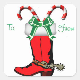 Adesivo Quadrado Vinhetas de marca para o cowboy boot no Natal Ocid
