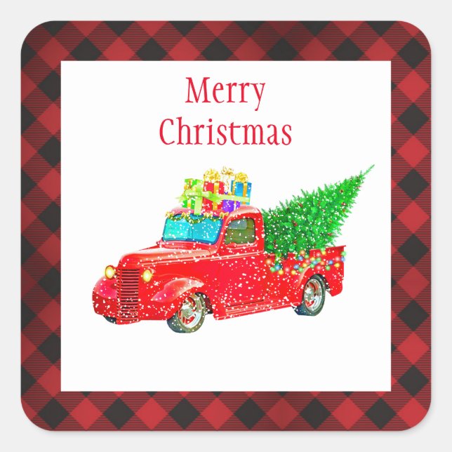 Adesivo Quadrado Vinhetas de Natal - Caminhão Vermelho (Frente)
