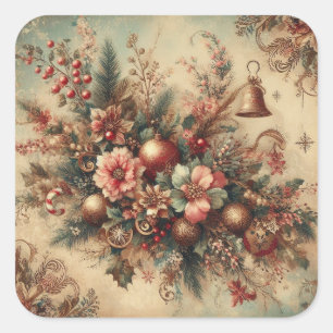 Adesivo Quadrado Vinhetas de Natal clássicas de Ornamentado