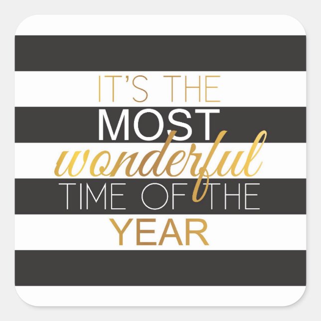 Adesivo Quadrado Vinhetas de Natal de Folha de Ouro Faux (Frente)