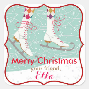 Adesivo Quadrado Vinhetas de Natal de Natal de Ice Skating Holiday