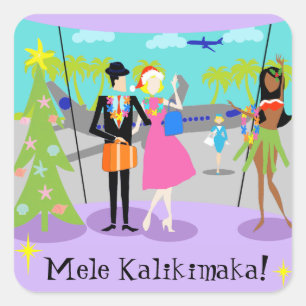 Adesivo Quadrado Vinhetas de Natal do Havaí retrô