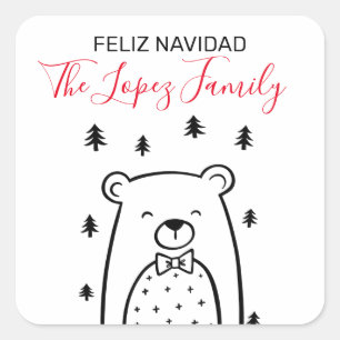 Adesivo Quadrado Vinhetas de Natal do Urso Feliz Navidad