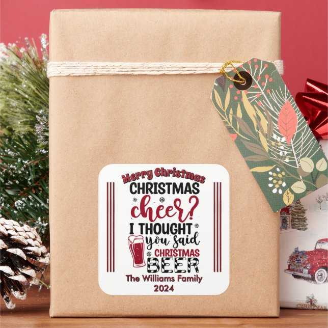 Adesivo Quadrado Vinhetas de Natal e Cerveja alegres! (Feriado)