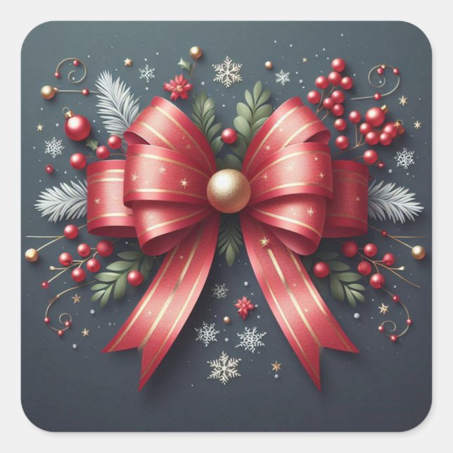 Adesivo Quadrado Vinhetas de Natal Feliz (Frente)