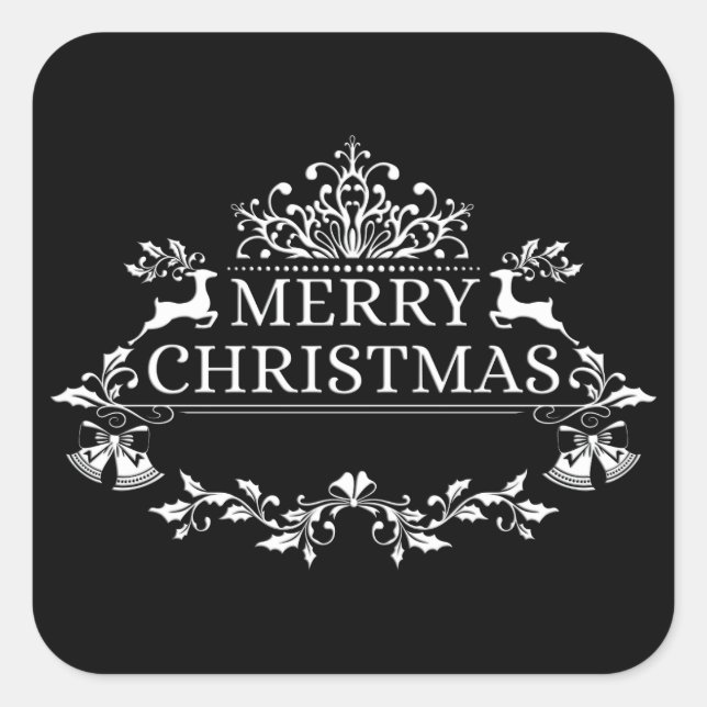 Adesivo Quadrado Vinhetas de Natal Feliz (Frente)