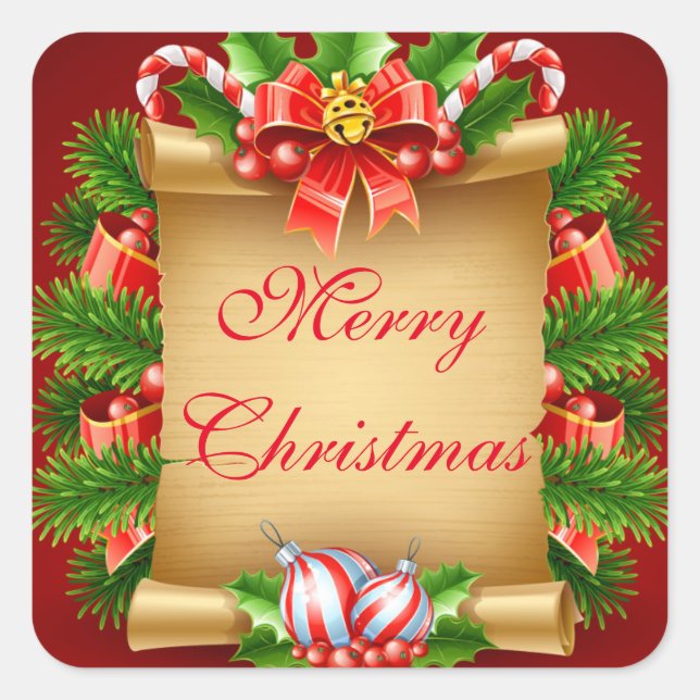 Adesivo Quadrado Vinhetas de Natal Feliz (Frente)