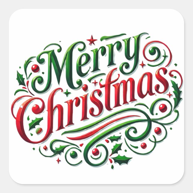 Adesivo Quadrado Vinhetas de Natal Feliz (Frente)