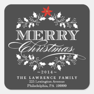 Adesivo Quadrado Vinhetas de Natal Holly Wreath