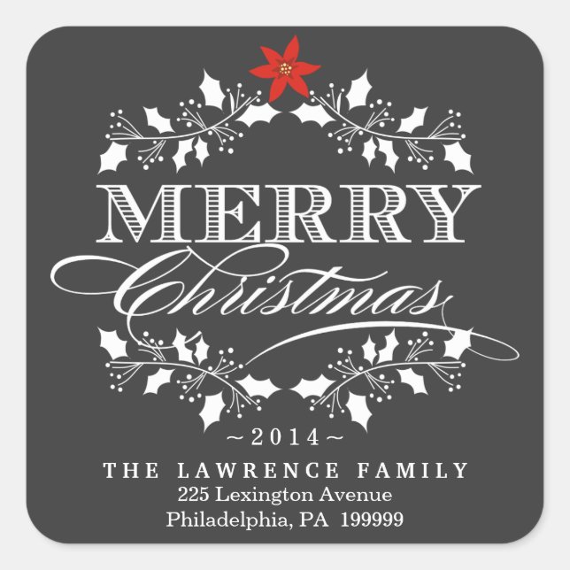 Adesivo Quadrado Vinhetas de Natal Holly Wreath (Frente)