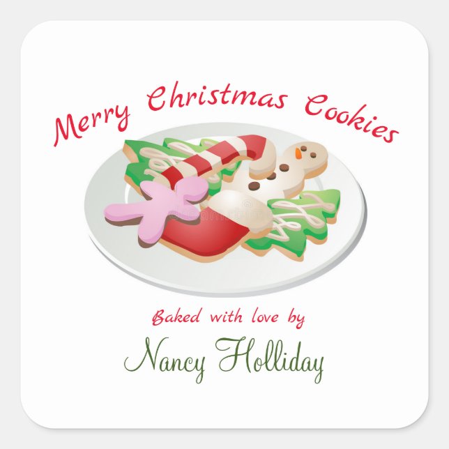 Adesivo Quadrado Vinhetas de Natal Merry Cookies (Frente)