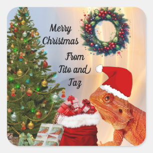 Adesivo Quadrado Vinhetas de Natal personalizadas Beardie-Claus