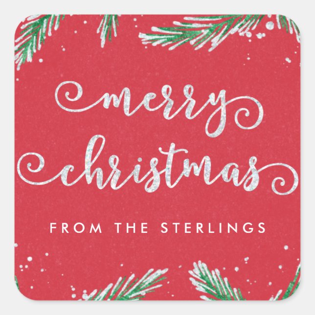 Adesivo Quadrado Vinhetas de Natal Personalizadas Vermelhas | Olhar (Frente)