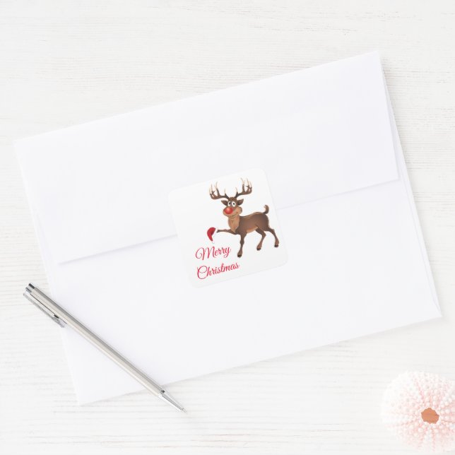 Adesivo Quadrado Vinhetas de Natal-Rudolph (Envelope)