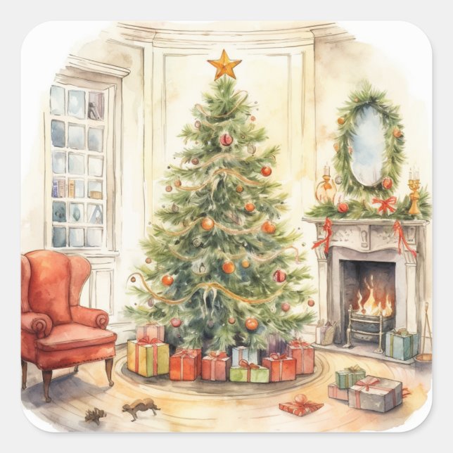 Adesivo Quadrado Vinhetas de Natal tradicionais (Frente)