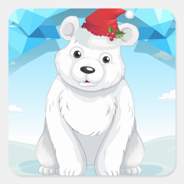 Adesivo Quadrado Vinhetas de Natal - Urso Polar (Frente)