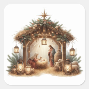 Adesivo Quadrado Vinhetas de Natividade