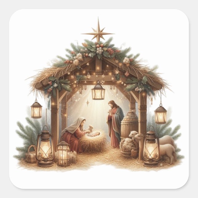 Adesivo Quadrado Vinhetas de Natividade (Frente)