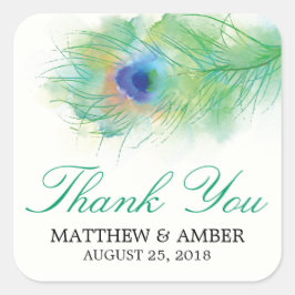 Adesivo Quadrado Vinhetas de penas de punho com aquarela