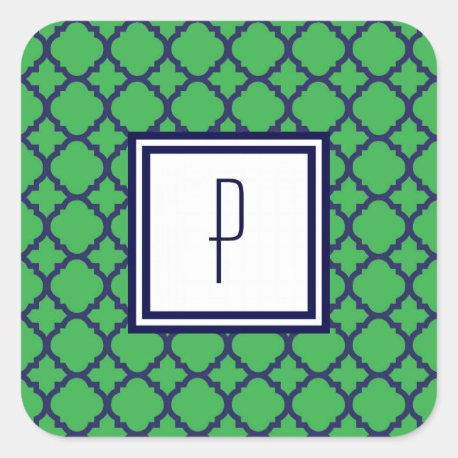 Adesivo Quadrado Vinhetas de Quatrefoil Azul Verde (Frente)