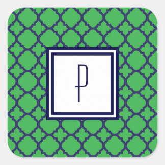 Adesivo Quadrado Vinhetas de Quatrefoil Azul Verde