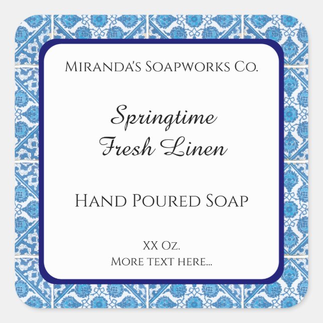 Adesivo Quadrado Vinhetas de sabão de Cornflower de branco azul (Frente)