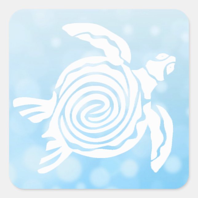 Adesivo Quadrado Vinhetas de Tartaruga Tropical do Mar Azul (Frente)