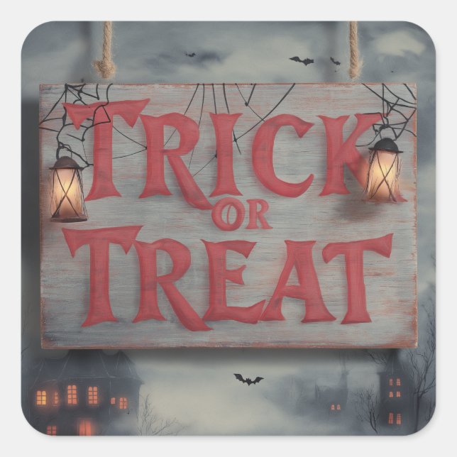 Adesivo Quadrado Vinhetas de truque ou de tratamento (Frente)