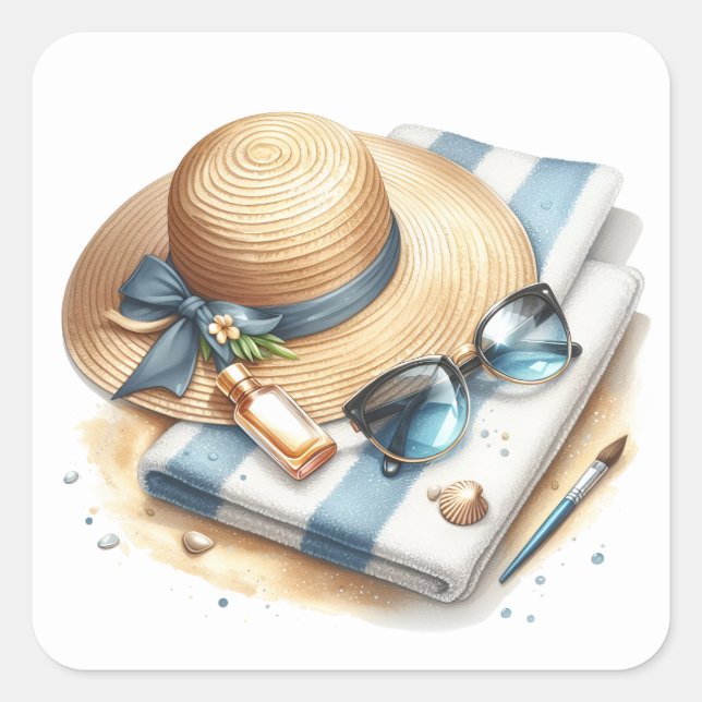 Adesivo Quadrado Vinhetas de Verão divertidas (Frente)