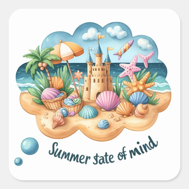 Adesivo Quadrado Vinhetas de Verão divertidas (Frente)