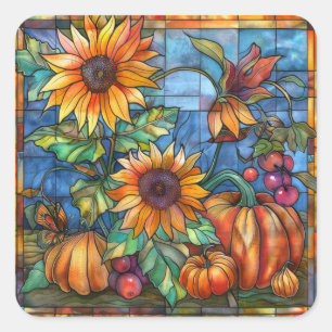 Adesivo Quadrado Vinhetas de Vidro Contidas de Outono