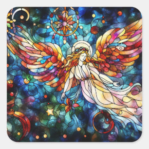 Adesivo Quadrado Vinhetas de Vidro Manchadas com Aquarelas de Natal