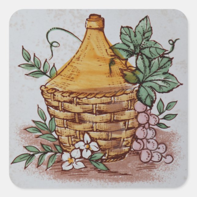 Adesivo Quadrado vinhetas de vinho de uvas (Frente)